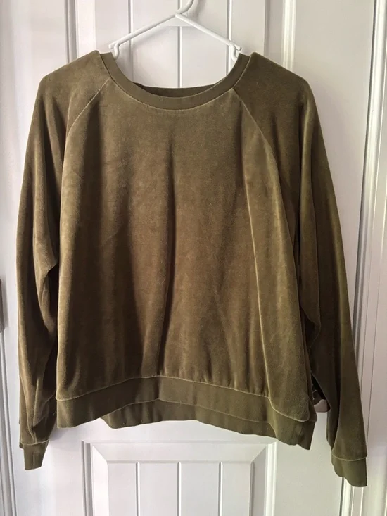 GAP Olive Green Velour Crewneck Sweatshirt - Picture 1 of 3